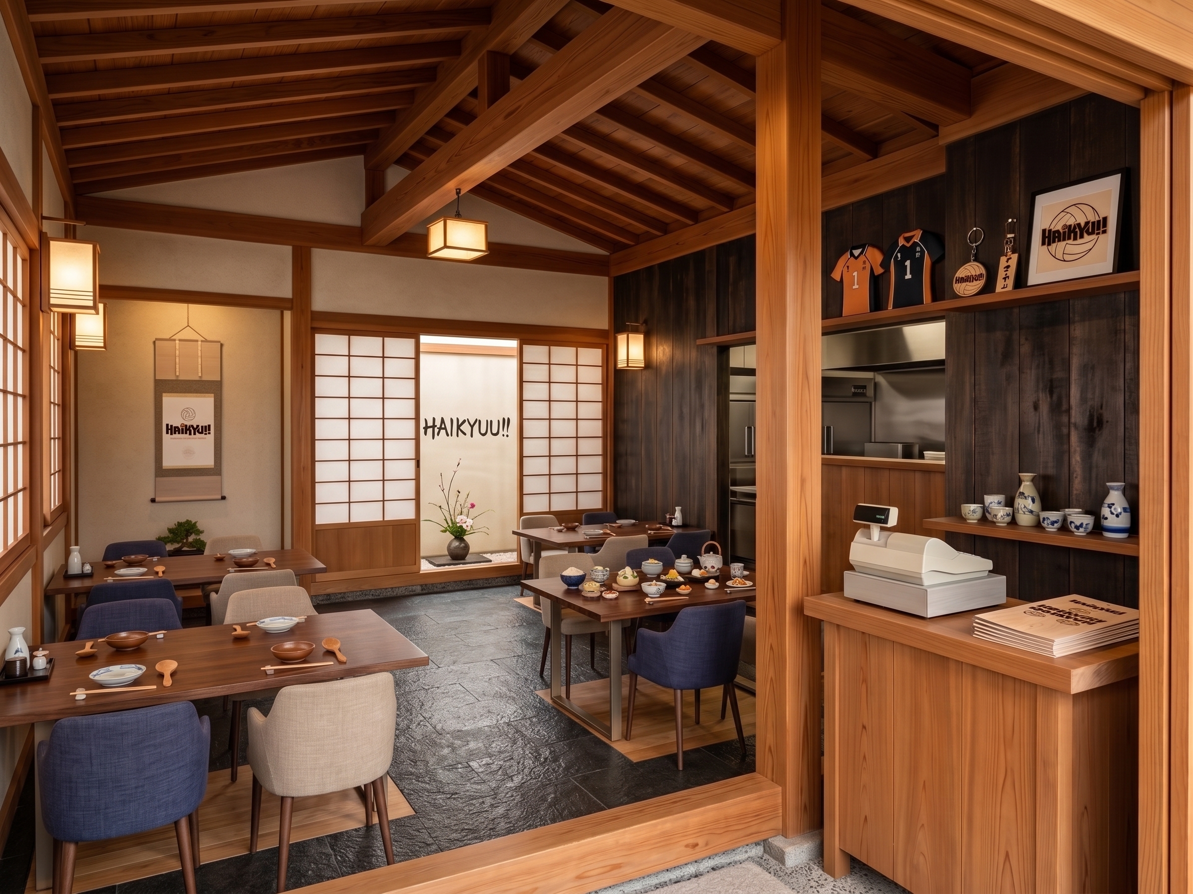Inside view of Haikyuu! restaurant